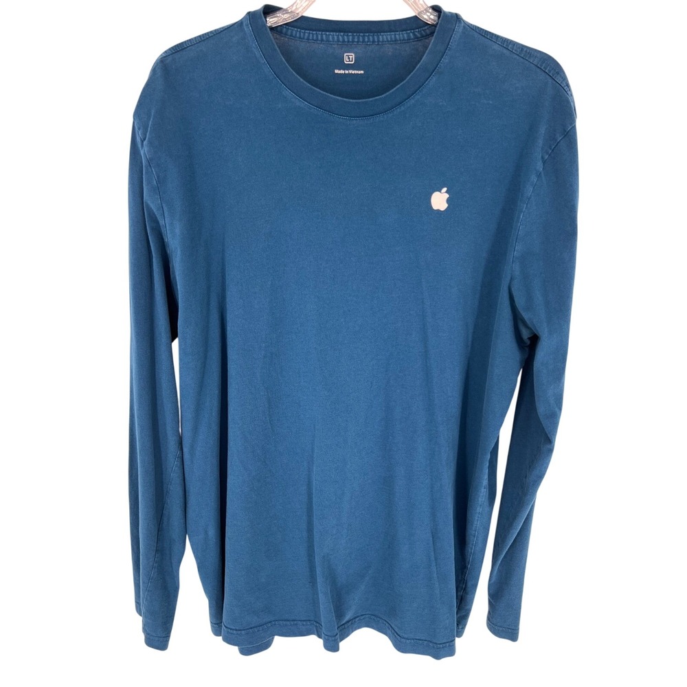 APPLE Store Employee Shirt Long Sleeve Mens LT Blue Cotton Logo Tee Rare Uniform